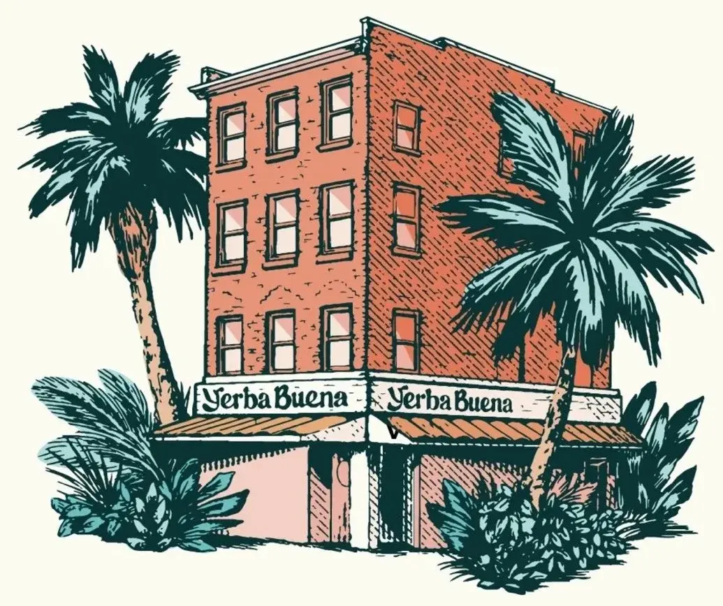 Illustrated storefront of Yerba Buena cannabis dispensary in Cobble Hill, Brooklyn